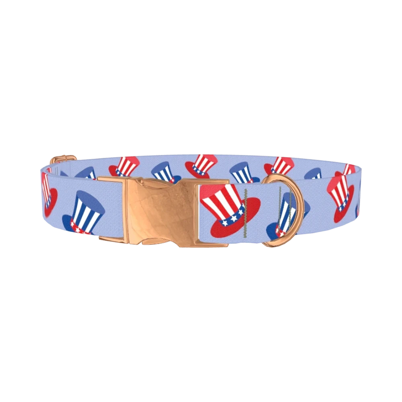 Patriotic Hat Dog Collar - metal rose gold