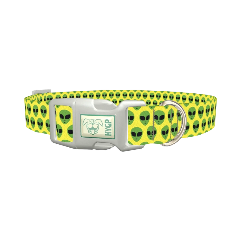 Alien Faces Dog Collar - plastic silver