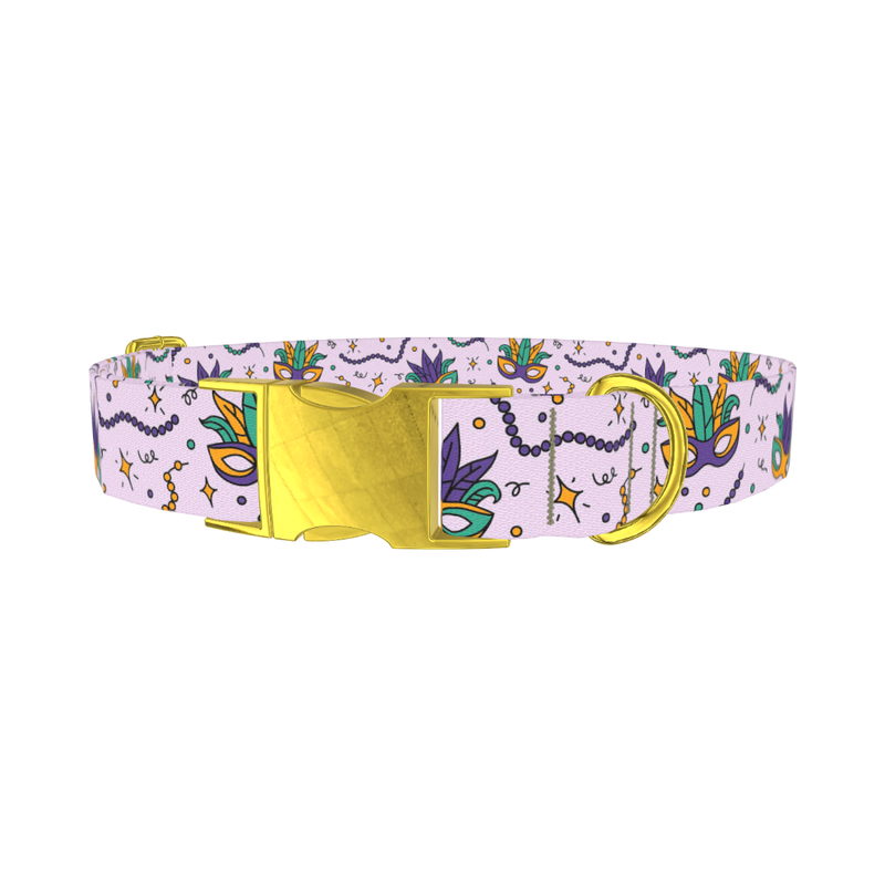 Mardi Gras Mask Dog Collar - metal gold