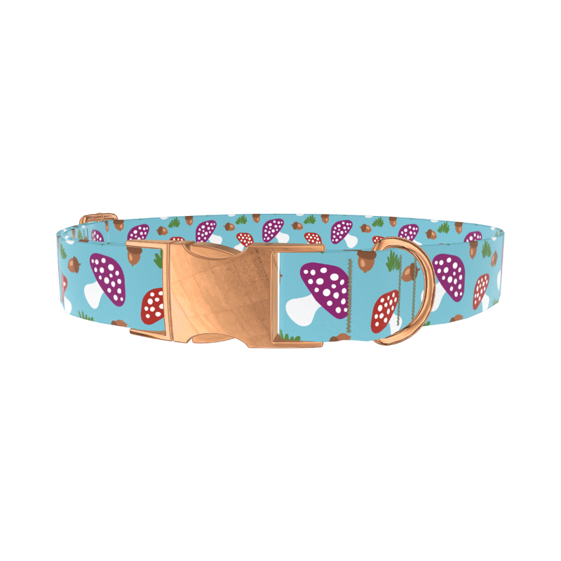 Woodland Mushroom Dog Collar - metal rose gold