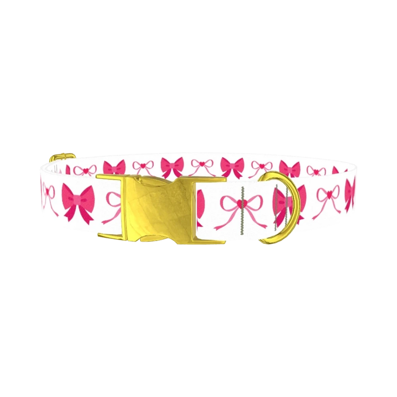 Pink Heart Bow Dog Collar - metal gold