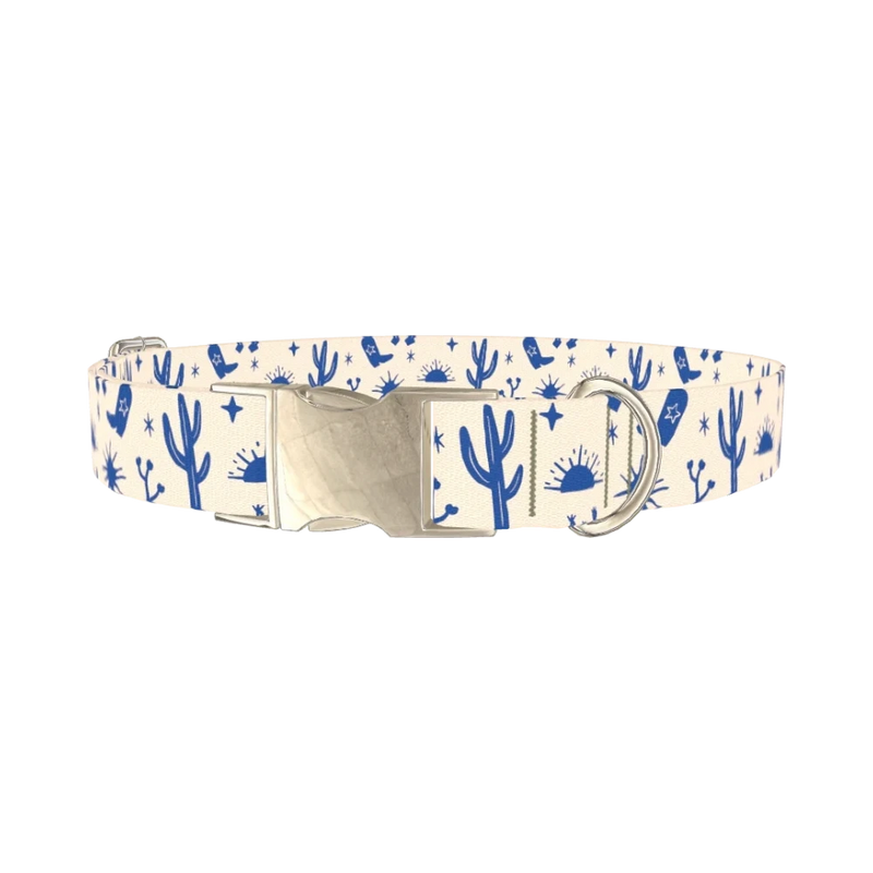 Western Desert Scene Dog Collar - metal silver