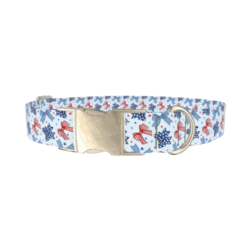 Patriotic Bows Dog Collar - metal silver