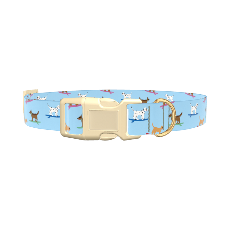 Surfing Dogs Blue Dog Collar - plastic silver