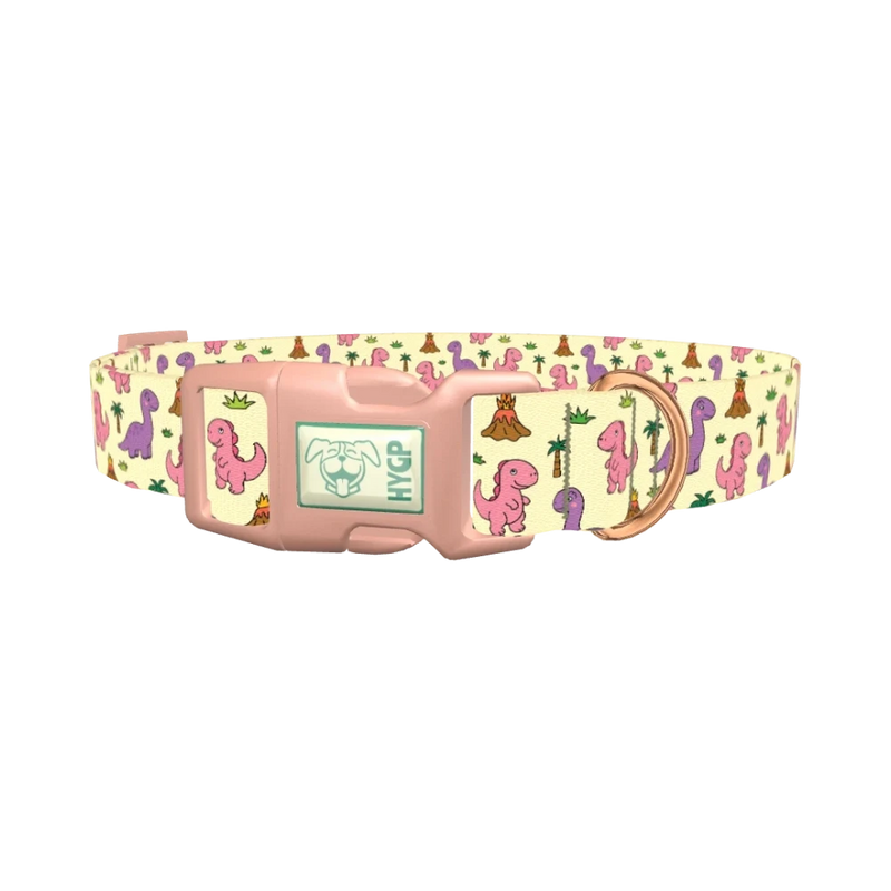 Cartoon Dino Volcano Dog Collar - plastic rose gold