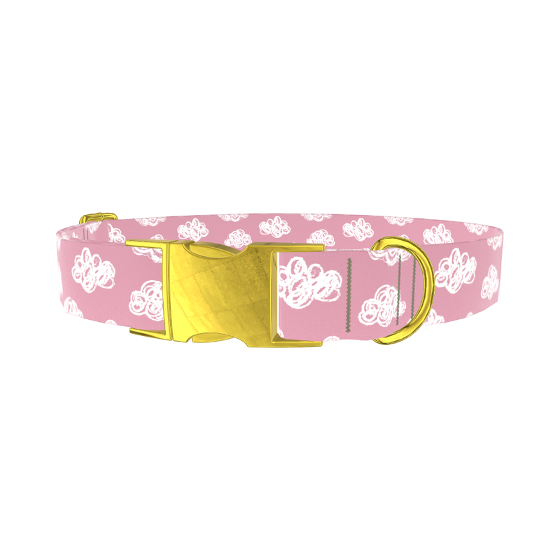 Pink Cloud Sketch Dog Collar - metal gold