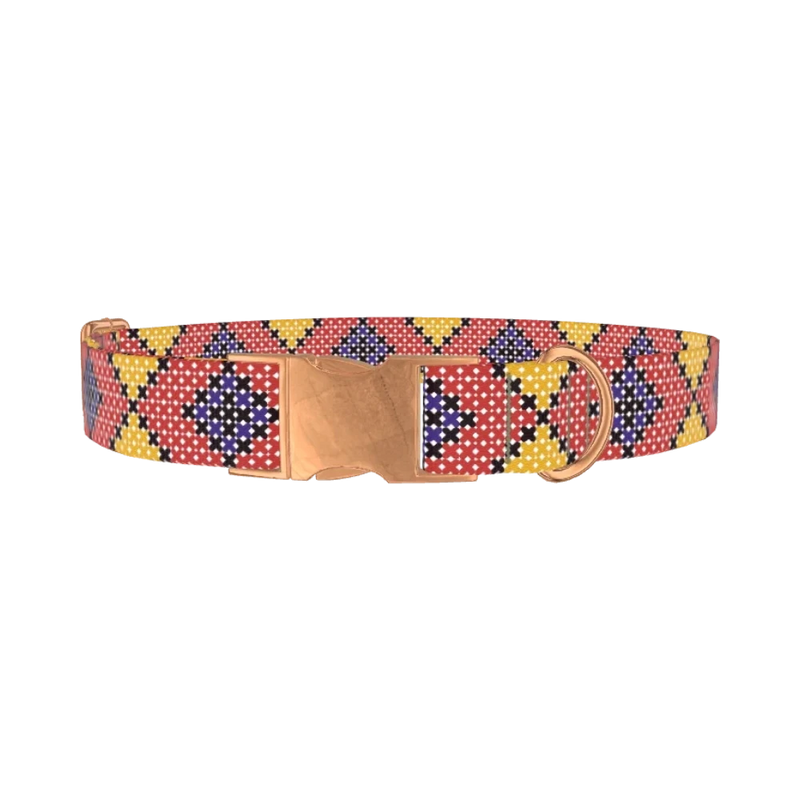 Colorful Geometric Dog Collar - metal rose gold