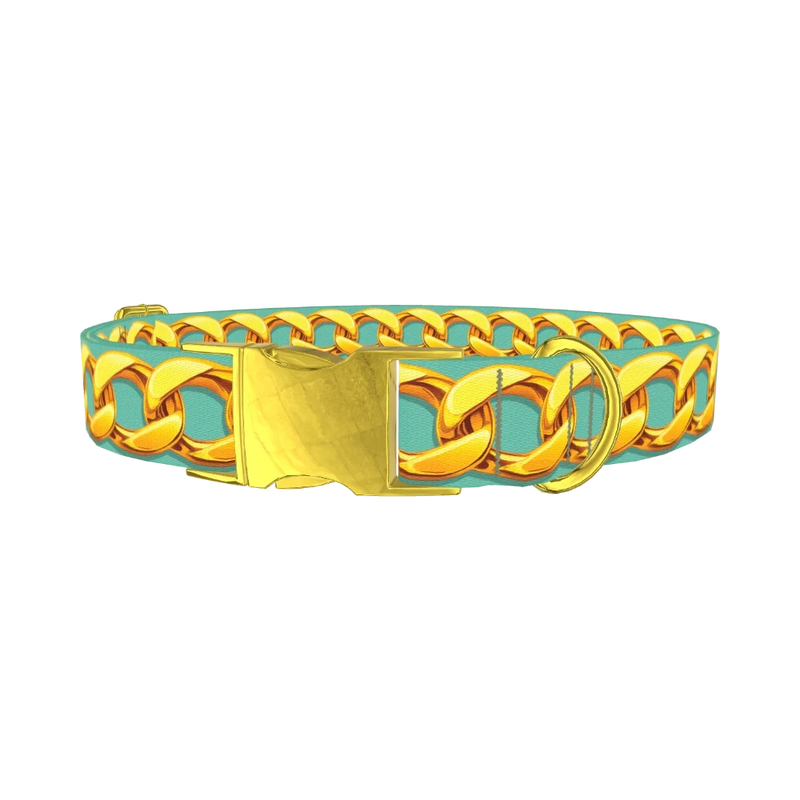 Gold Chain Pattern Dog Collar - metal gold