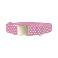 Pink Polka Dot Dog Collar - metal silver