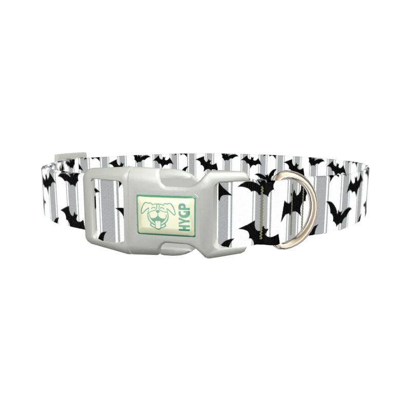 Striped Bat Halloween Dog Collar - plastic silver