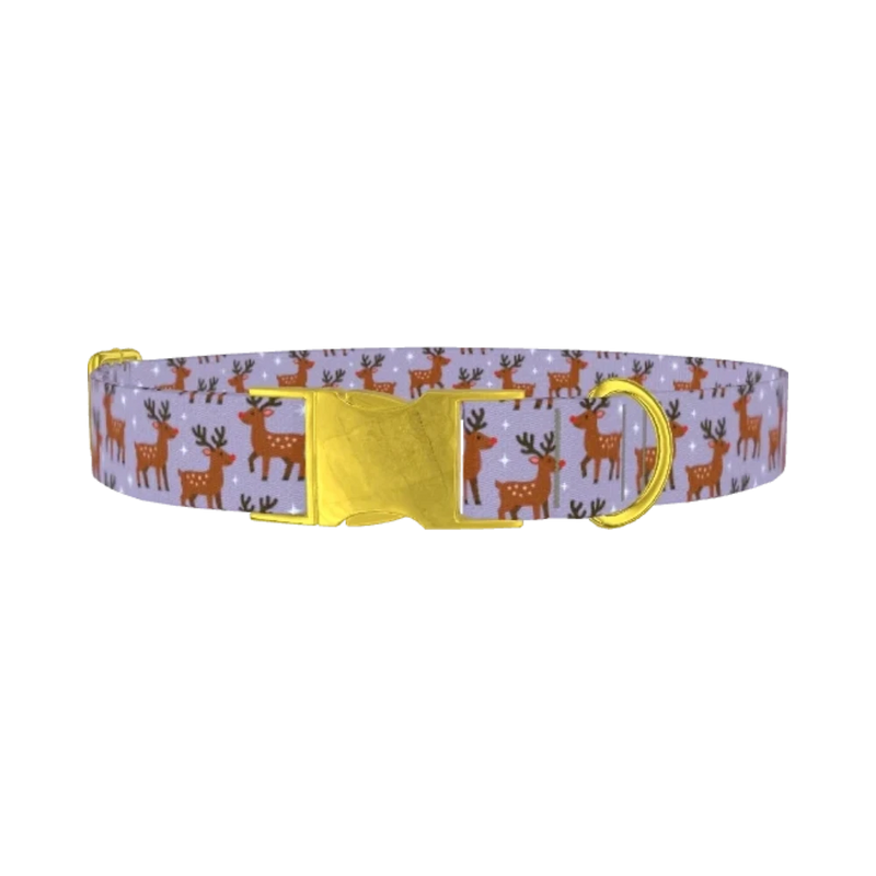 Purple Reindeer Dog Collar - metal gold