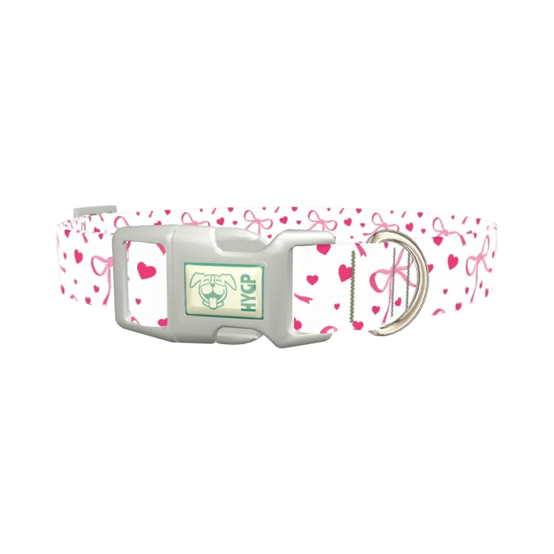 Light Pink Ribbon Heart Dog Collar - plastic silver