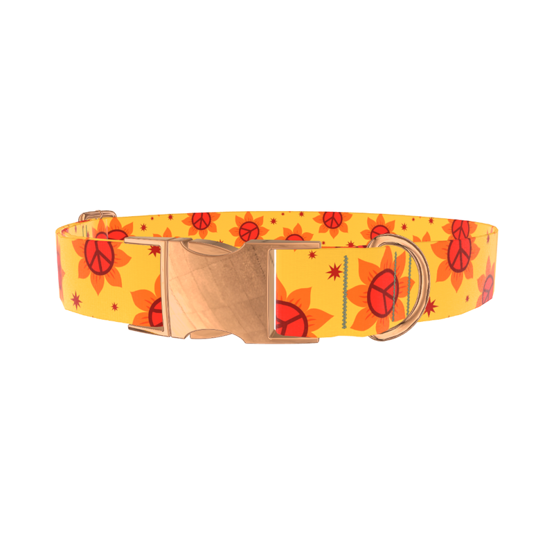 Peace Symbol Sunflower Dog Collar - metal silver