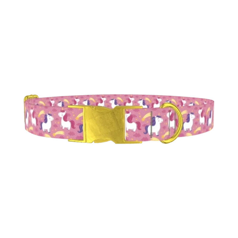 Pink Unicorn Stars Dog Collar - metal gold