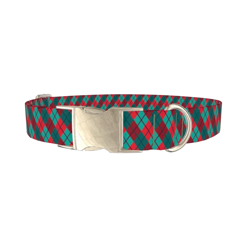 Rhombus Plaid Dog Collar - metal silver