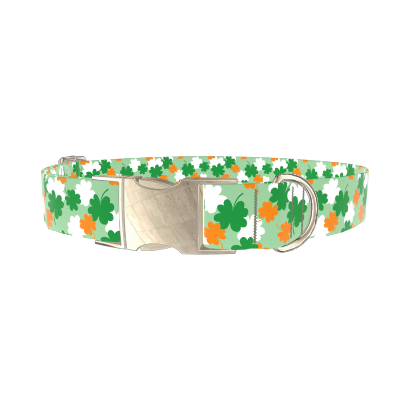 Lucky Clover Pattern Dog Collar - metal gold