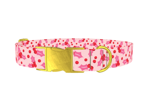 Pink Holly Berry Dog Collar