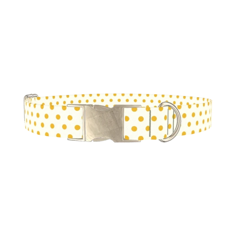 Yellow Polka Dot Dog Collar - metal silver