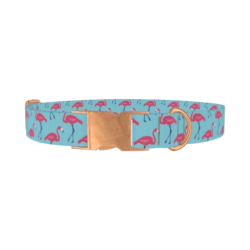 Flamingo Print Dog Collar - metal rose gold