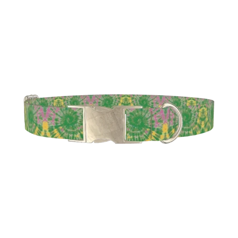 Tie Dye Spiral Dog Collar - metal silver