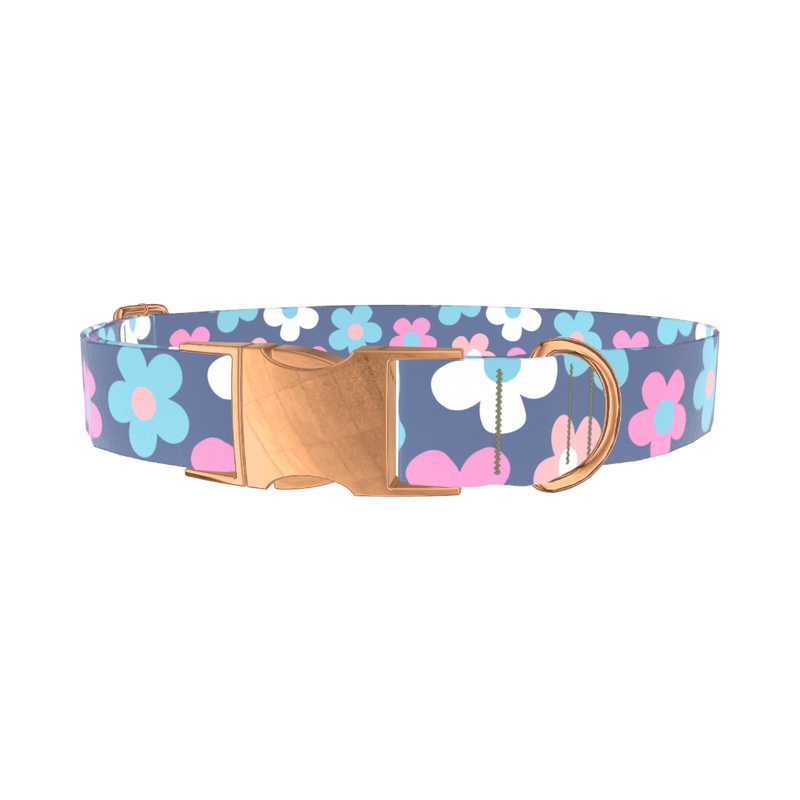 Retro Flower Dog Collar - metal rose gold