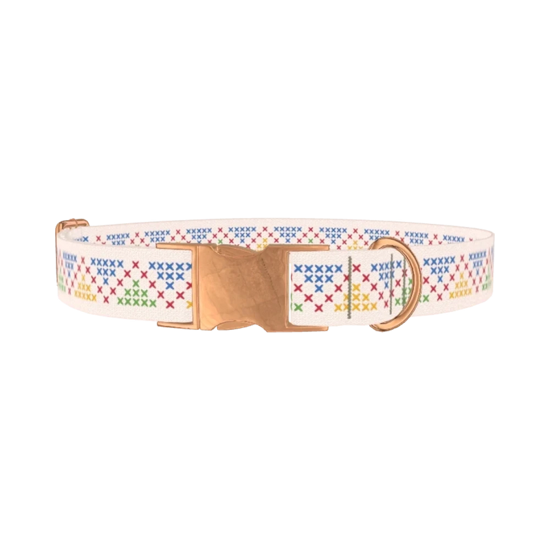 Geometric Cross Dog Collar - metal rose gold