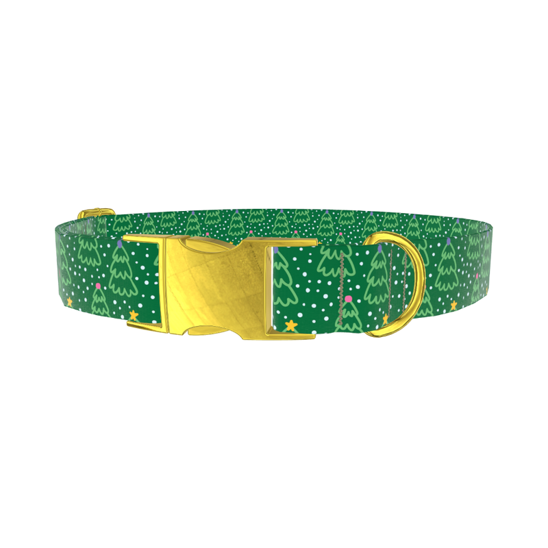Green Christmas Tree Dog Collar - metal gold