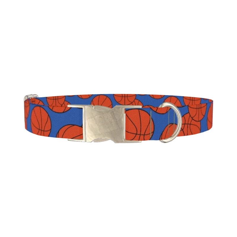 Blue Basketball Pattern Dog Collar - metal silver