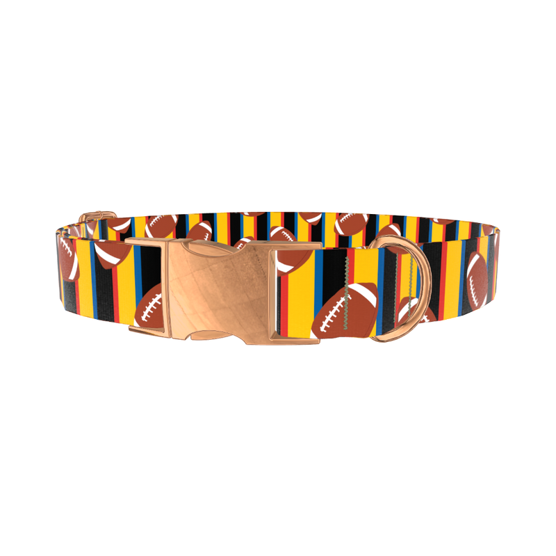 Striped Football Dog Collar - metal rose gold