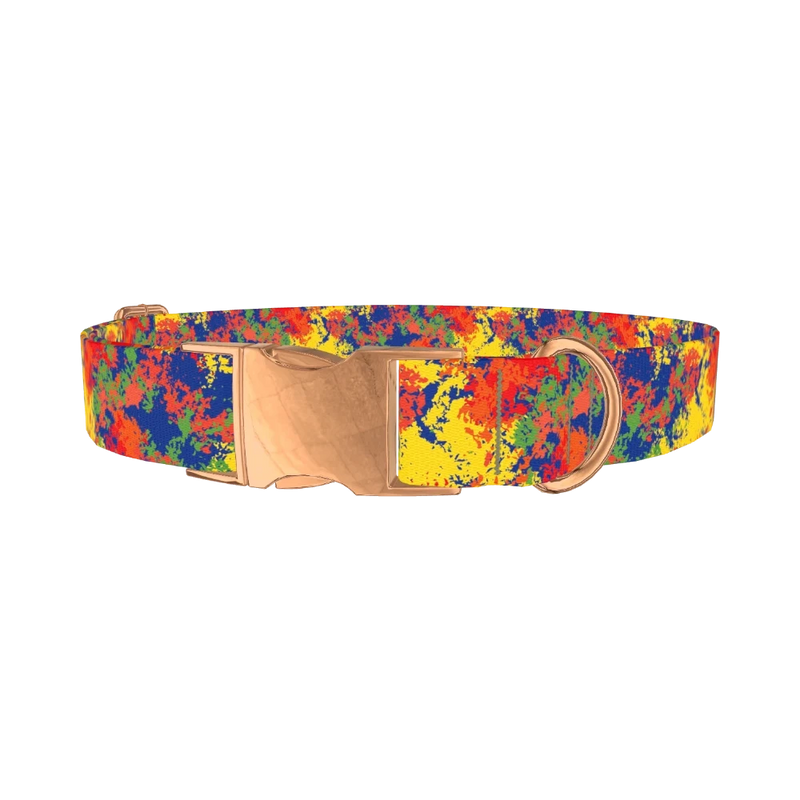 Colorful Paint Splatter Dog Collar - metal rose gold