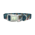 Navy Floral Garden Dog Collar - plastic silver