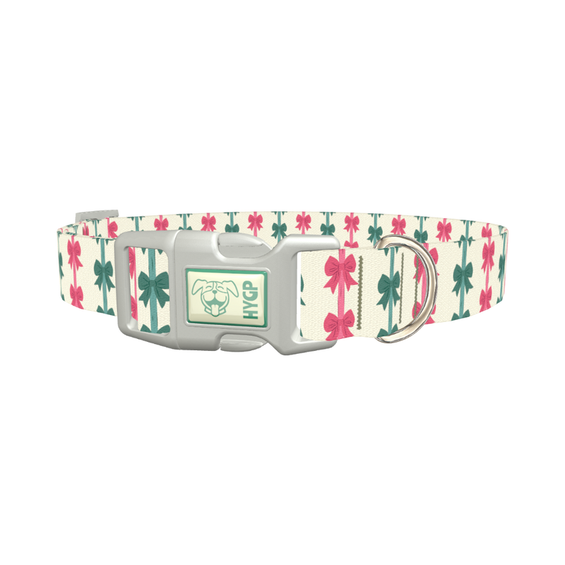 Christmas Bows Dog Collar - plastic silver