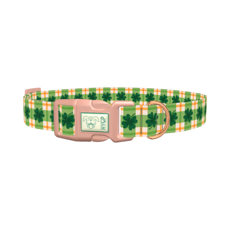 Plaid Clover Dog Collar - plastic rose gold