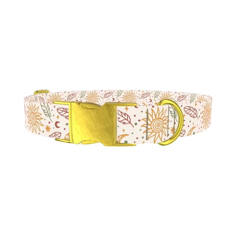 Bohemian Sun and Feather Dog Collar - metal gold