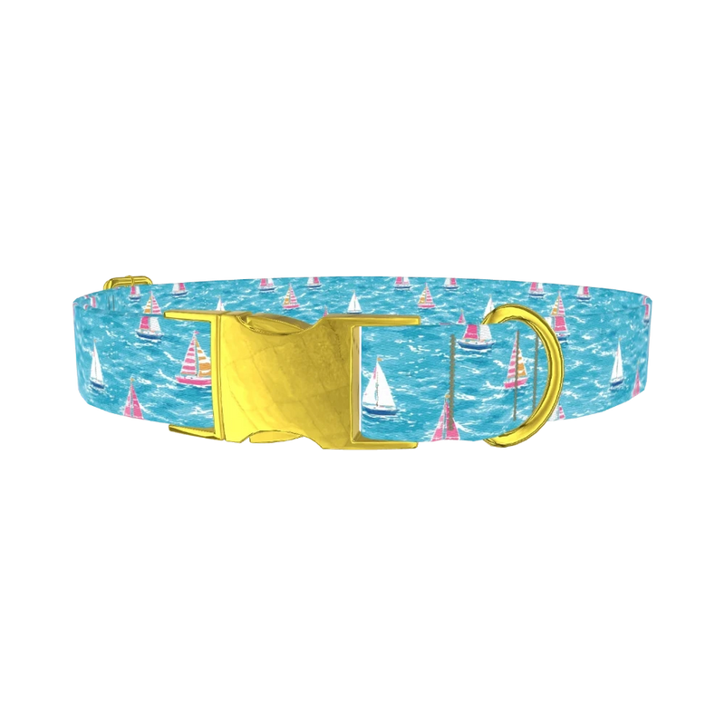Sailboat Ocean Dog Collar - metal gold