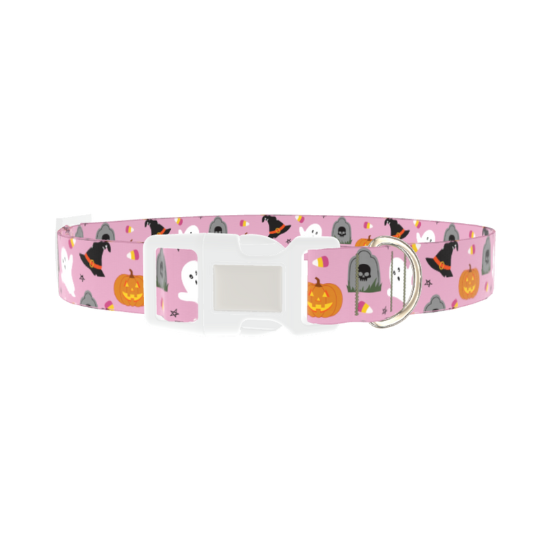 Halloween Trick or Treat Dog Collar - plastic silver