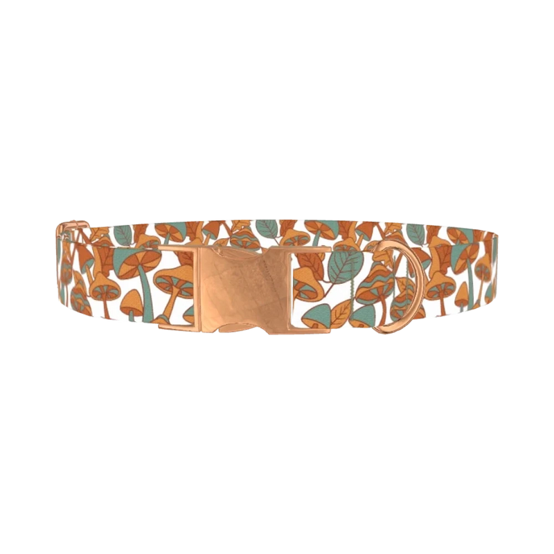 Mushroom Leaves Dog Collar - metal rose gold