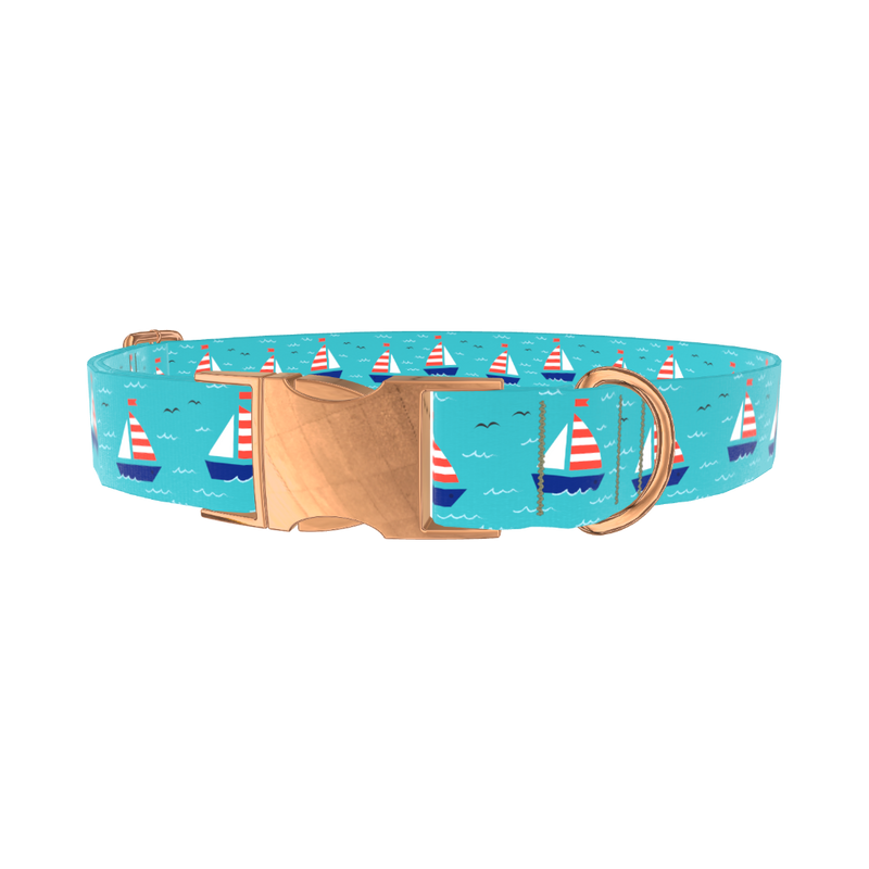 Nautical Sailboat Dog Collar - metal silver