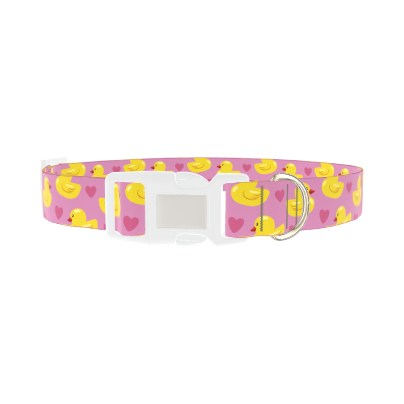 Yellow Duck Heart Dog Collar - plastic silver