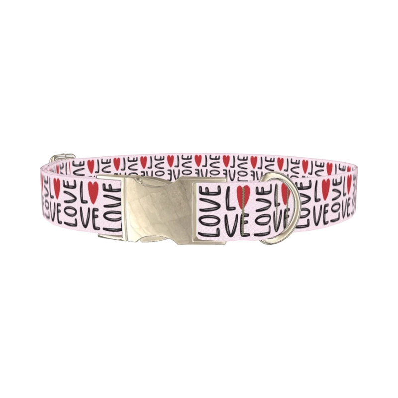 Love Heart Dog Collar - metal silver
