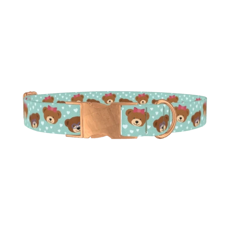 Teddy Bear Heart Dog Collar - metal rose gold