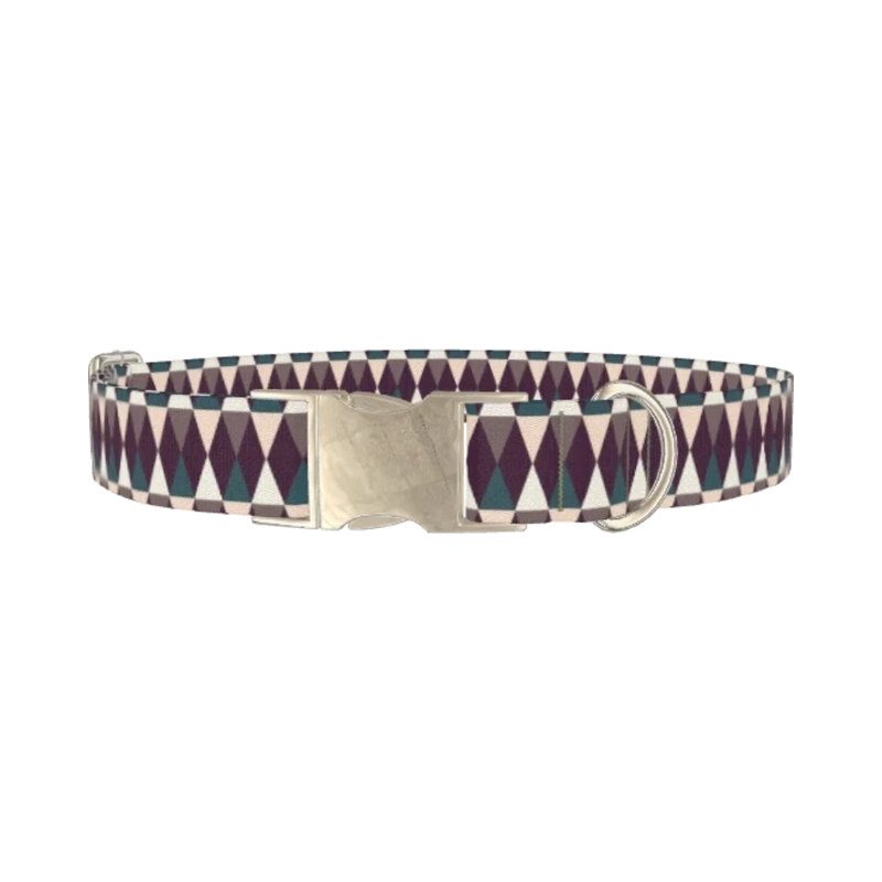Purple Geometric Triangle Dog Collar - metal silver