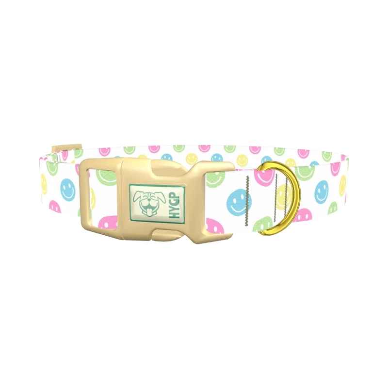 Smiley Face Dog Collar - plastic gold