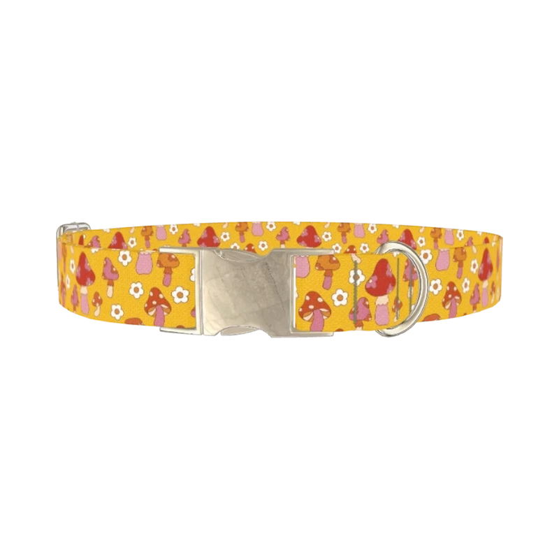 Mushroom Floral Dog Collar - metal silver