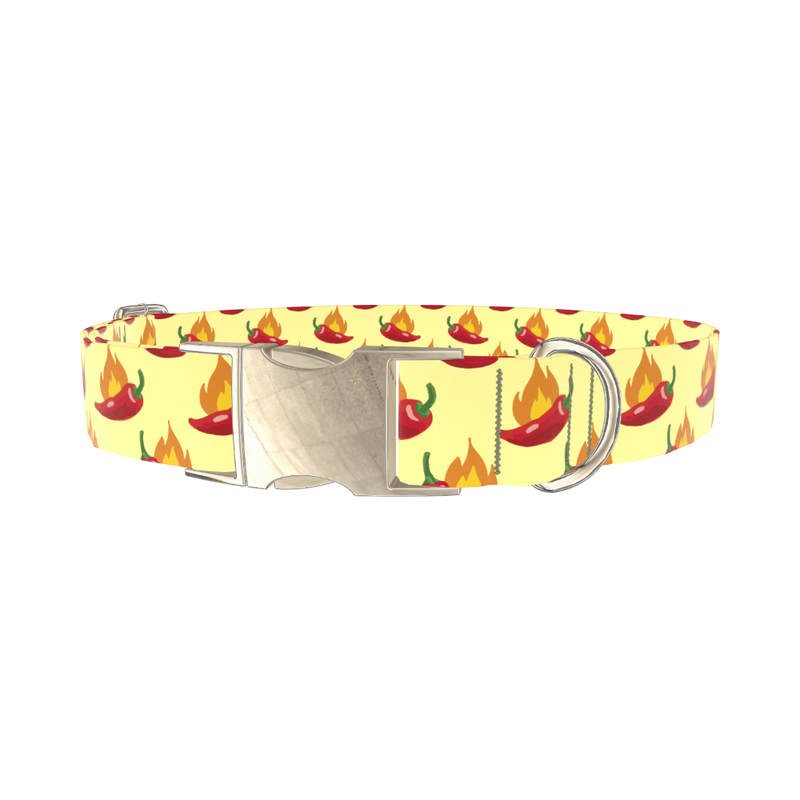 Spicy Pepper Flame Dog Collar - metal silver