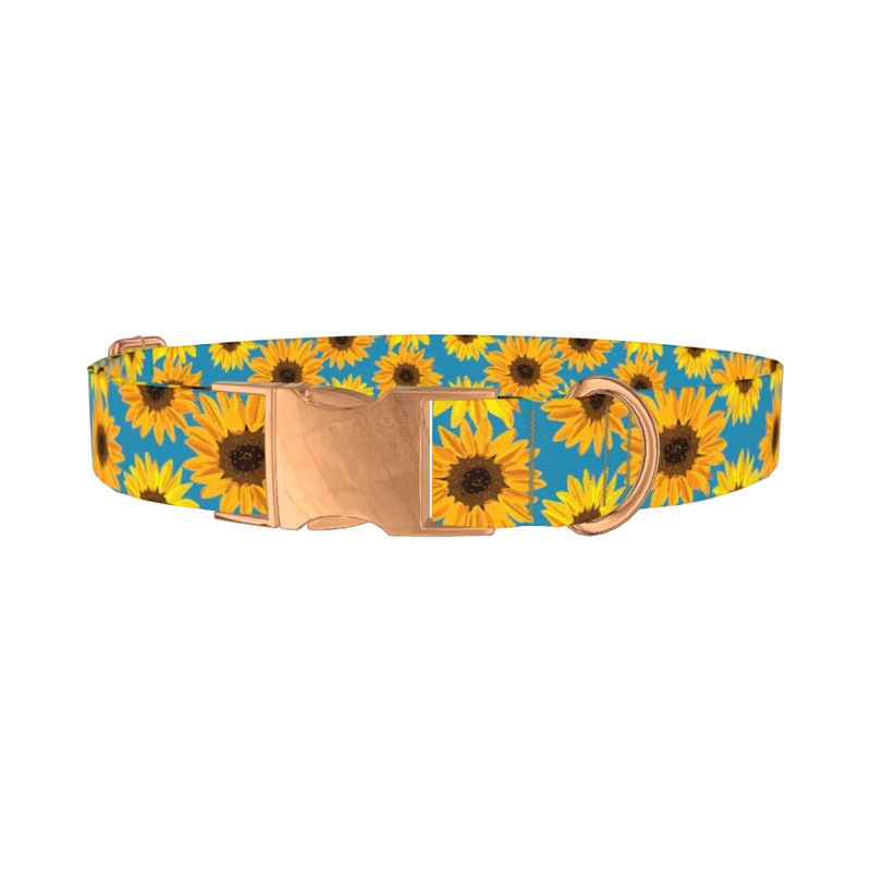 Sunflower Floral Dog Collar - metal rose gold