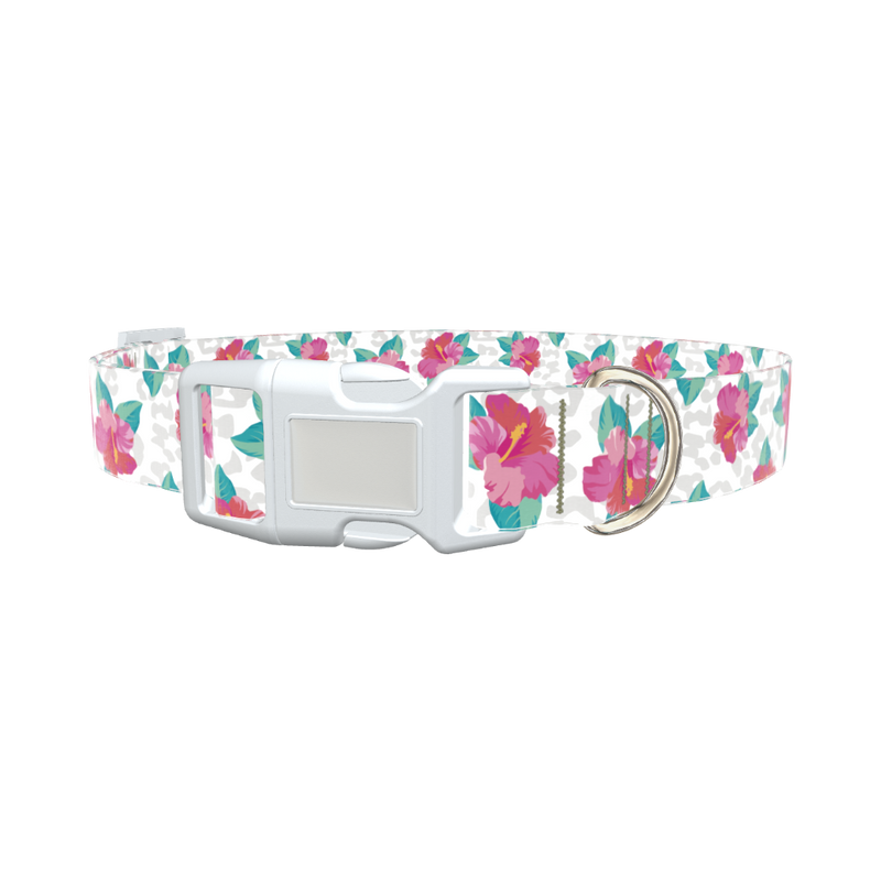 Leopard Floral Dog Collar - plastic rose gold