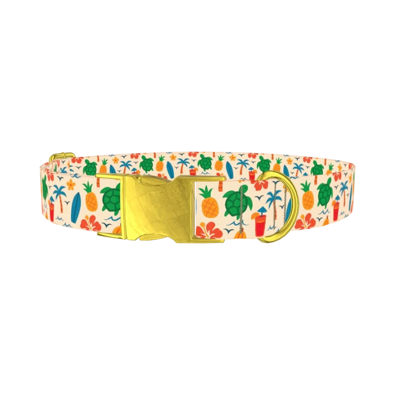 Beach Turtle Dog Collar - metal gold