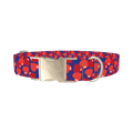 Navy Heart Pattern Dog Collar - metal silver