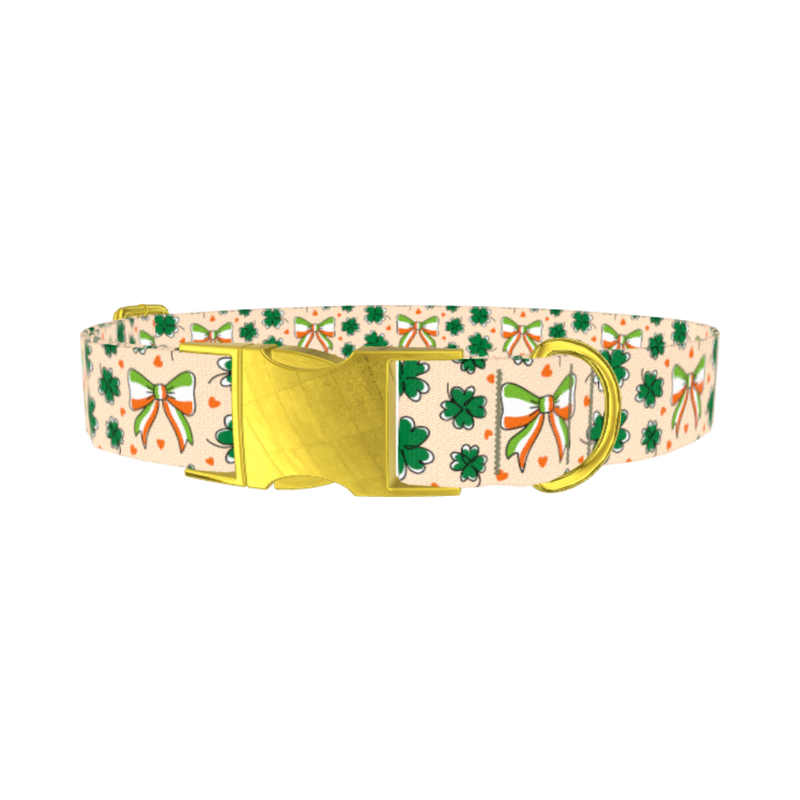 St. Patrick's Clover Bow Dog Collar - metal gold